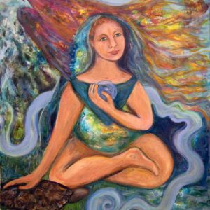acrylic painting, woman and phoenix