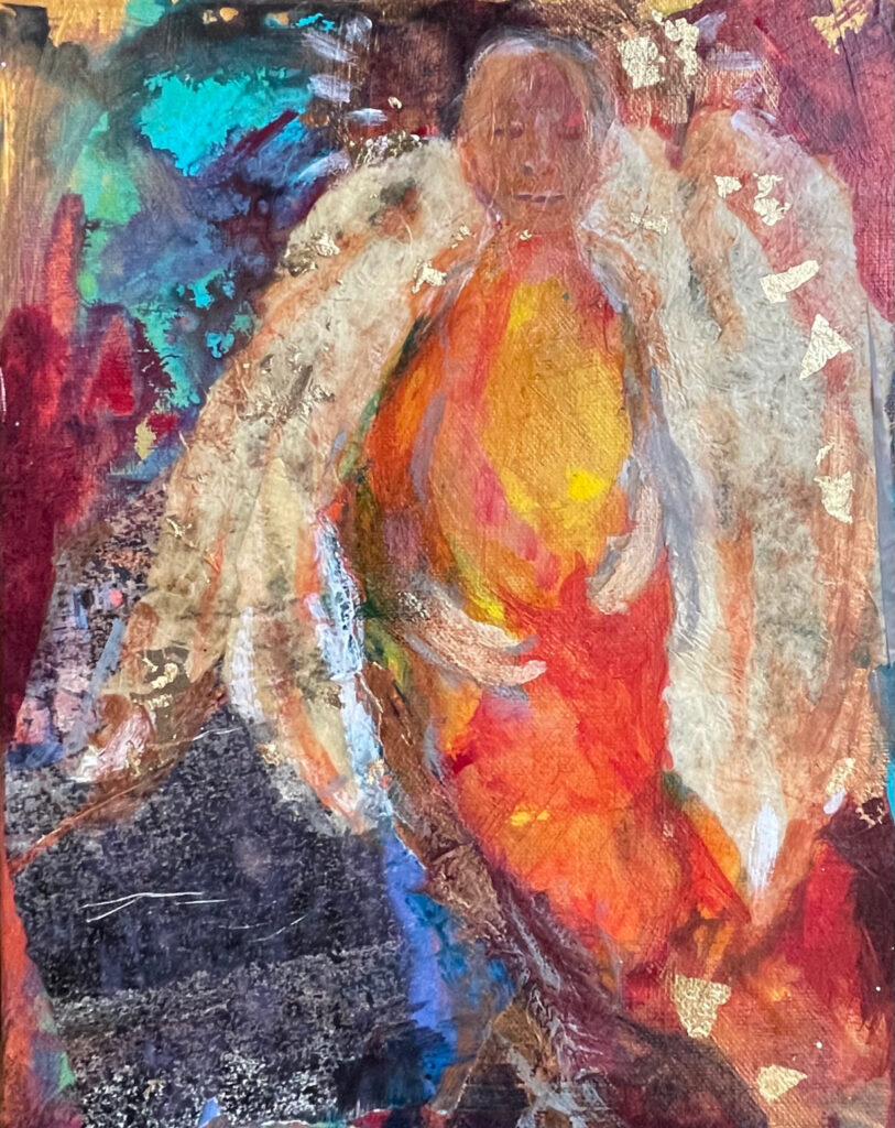 Mixed media acrylic with gold leaf